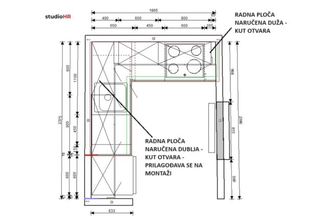 Kuhinja po mjeri Lionga Silbermond projekt 3638651000 tlocrt